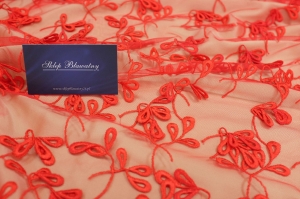 Koronka Poliestrowa na Tiulu 3D Czerwień Strażacka