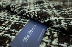 Wełna Lurex Boucle Krata Kostiumowa Brązy