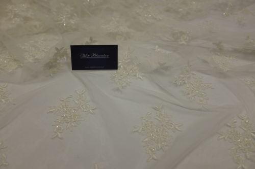 Koronka Poliamid Cekiny i Koraliki Ślubna Kremowa 02.jpg